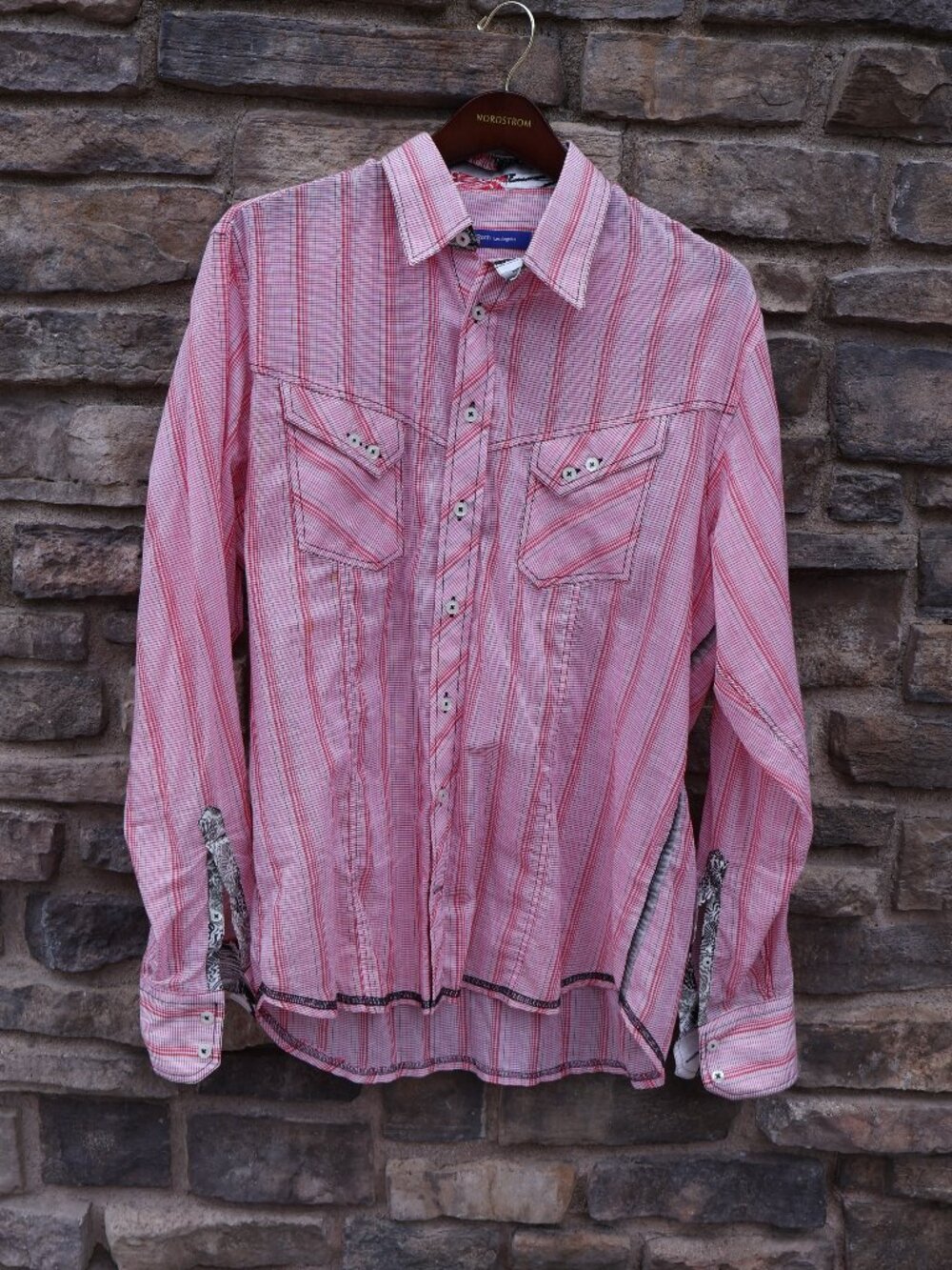 Georg Roth Men’s Red Plaid Contrast Print Long-Sleeve Button-Up Shirt